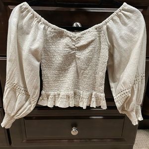 Spell cropped boho blouse in cream; size small.